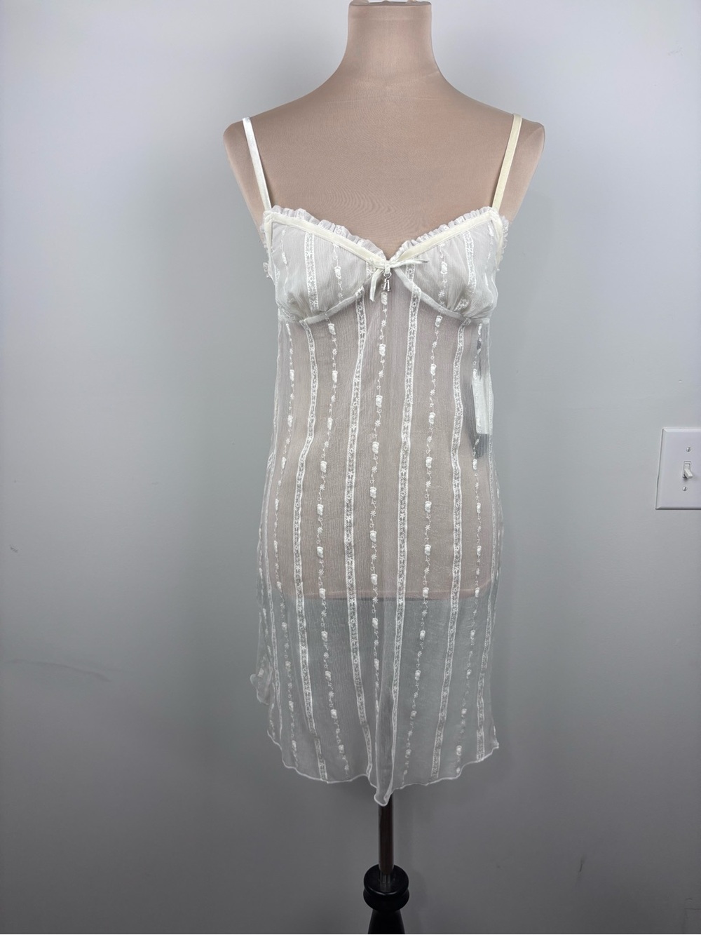 Emporio Armani Small Silk Blend Ivory Sheer Lace Slip Dress Fairy Babydoll Y2K